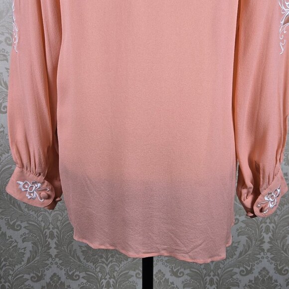 Bob Mackie Wearable Art Size Medium Peach 100% Silk Blouse with Eyelet Cutouts - Picture 11 of 14